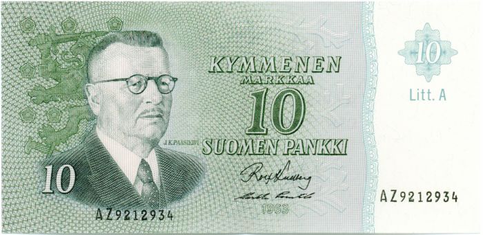 10 Markkaa 1963 Litt.A AZ9212934 kl.8